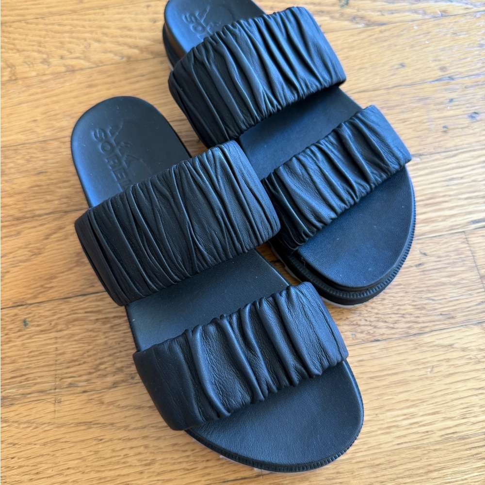 Sorel Black Two Strap Slide Sandals